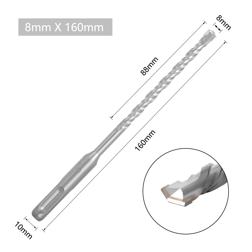 10-teiliges Elektrohammer-SDS-Plus-Bohrerset 160mm für Beton, Ziegel, Mauerwerk, Lochsäge-Bohrer 4mm 5mm 6mm 018 – Detail 11