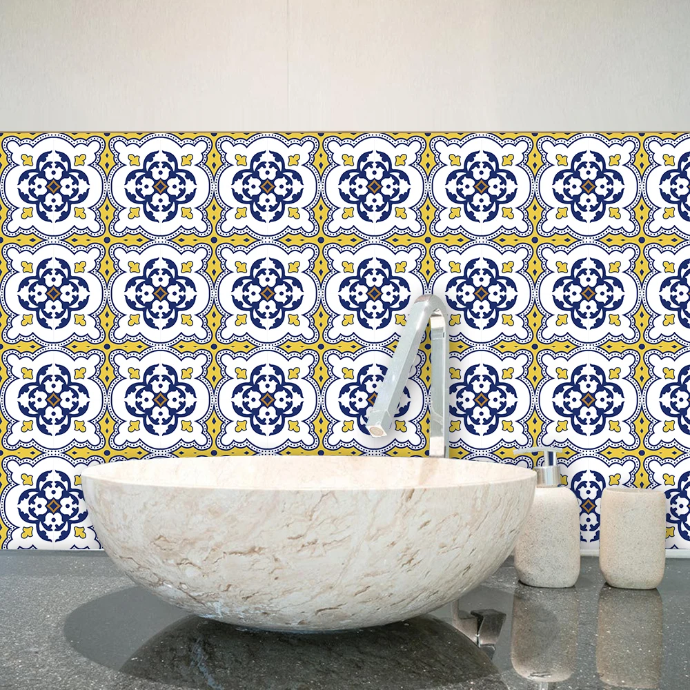 15pcs/set 8/10/12cm Bohemian Style Tiles Wall Sticker Table Bathroom Waist Line Art Mural Home Decor Floor Dagonal Wallpaper
