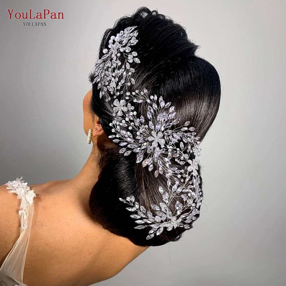 YouLaPan HP390 Rhinestone Headband Alloy Flower Hair Band for Bride Luxury Bridal Hair Jewelry Handmade Wedding Hair Accessories