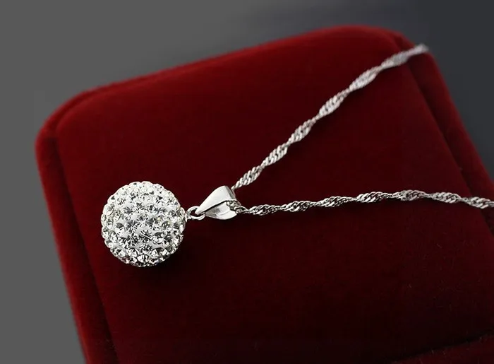 Promotion 925 sterling silver necklace female short design 10mm/12mm Rhinestone ball chain elegant anti-allergic drop shipping