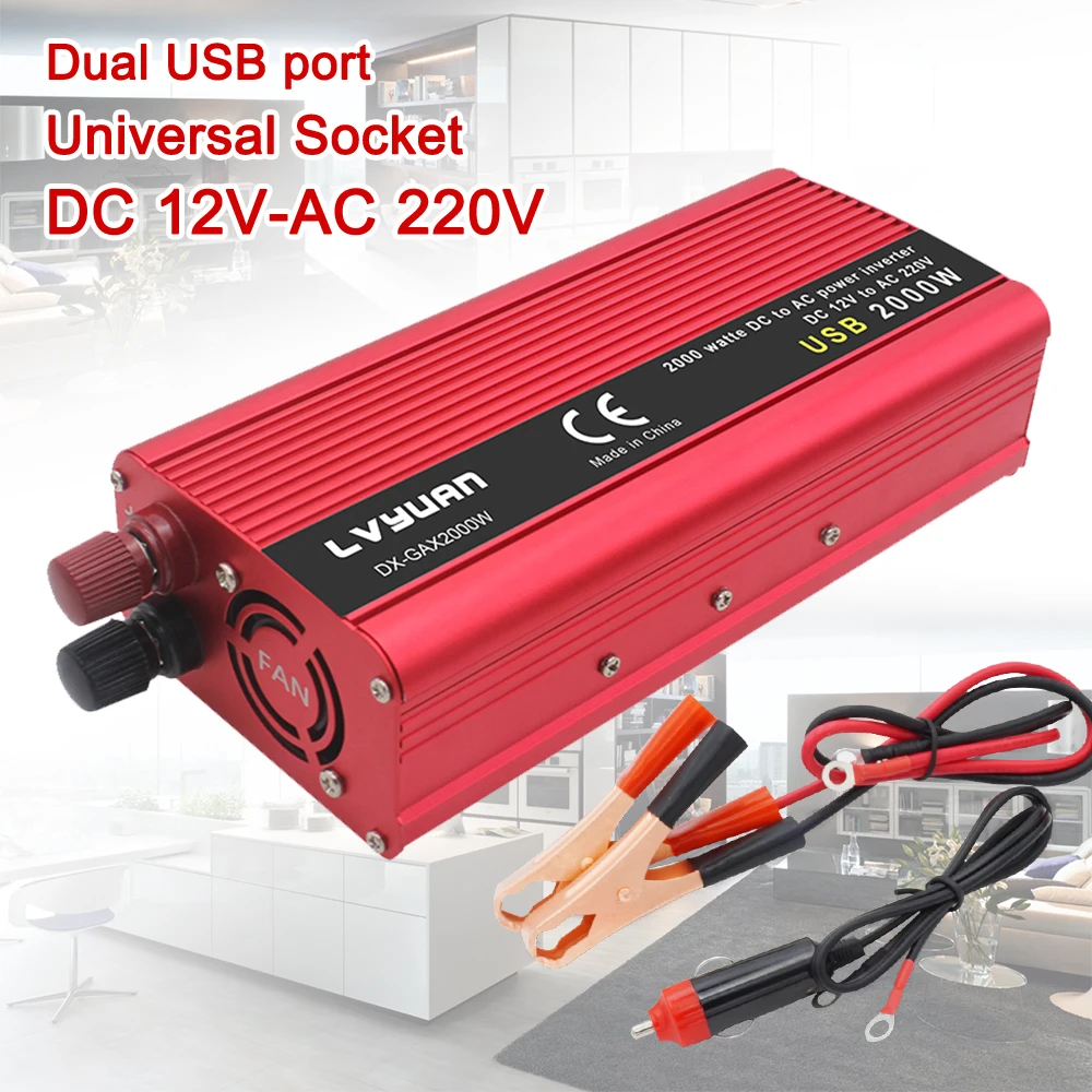 2000W Auto Inverter Universal 220v 2USB Power Inverter Power Adapter Modifizierte Sinus Welle Konverter Für Home Camping Solar invert