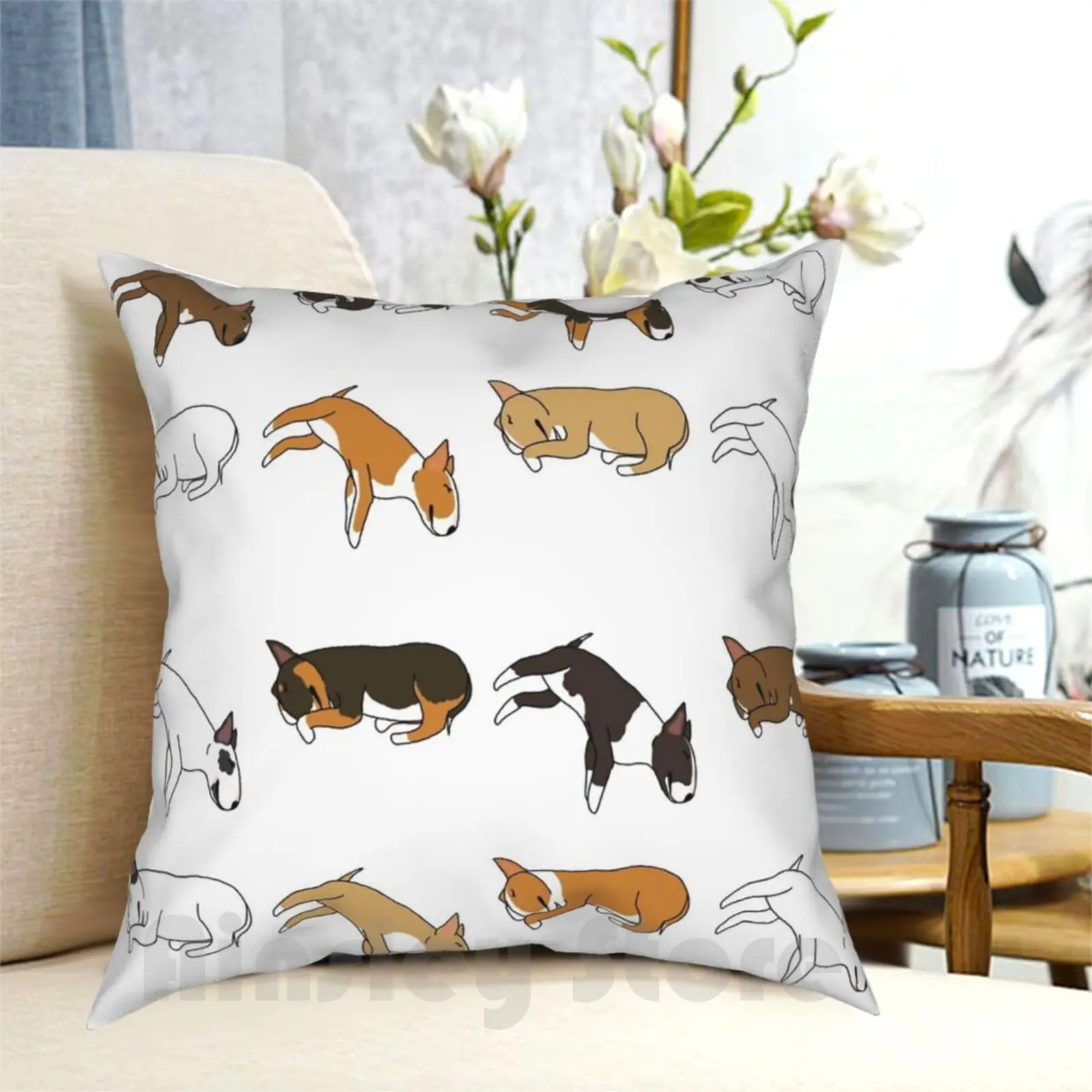 Lazy Bull Terrier-White Pillow Case Printed Home Soft DIY Pillow cover Dogs Hond Bull Bullies English Bull Terrier Terrier