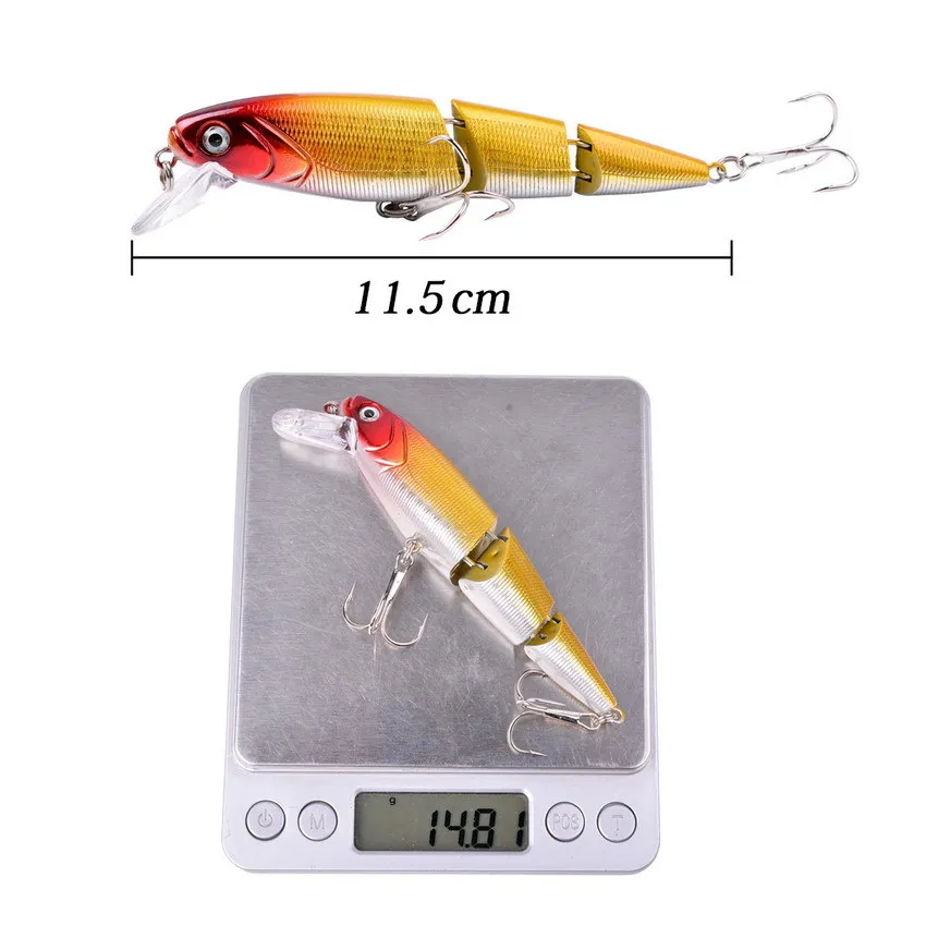 Isca de pesca multi-seção, Minnow, Isca dura artificial, Crankbait, Trolling Bass, Pike Perch Tackle, 11,5 cm, 14,8g, 1pc