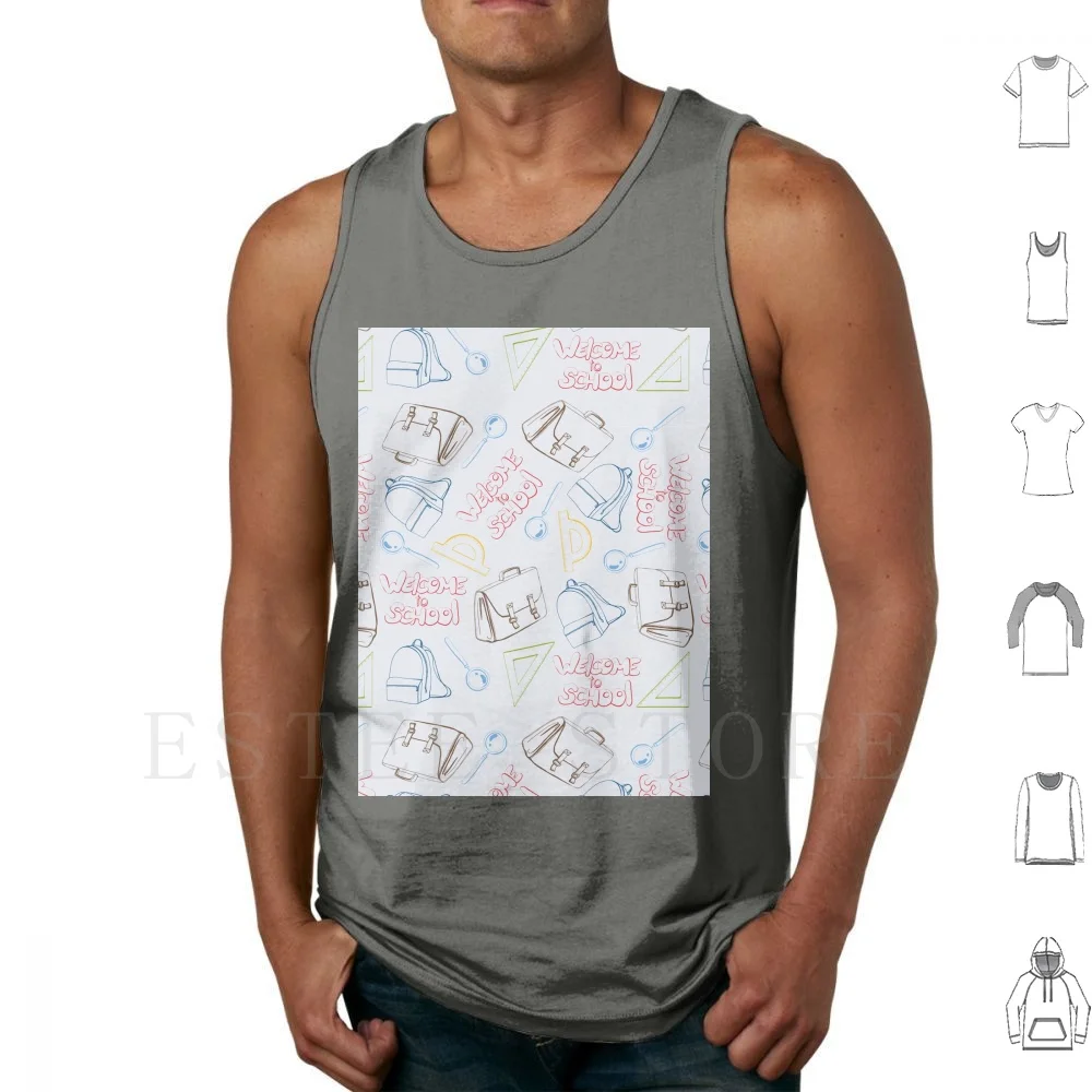 School Collection. Print With School Supplies Tank Tops Vest Cotton Back To School School Once Upon A Time School Time Study