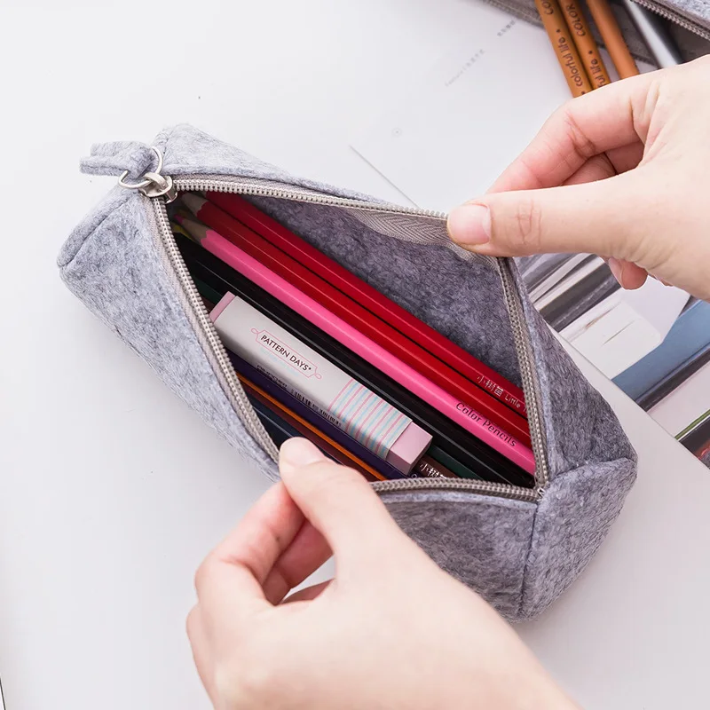 Ginflash Simple Felt pencil bag fabric pencil case box School Supplies Office Supplies pouch stationery storage zipper