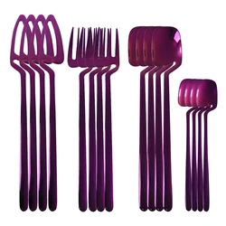 16Pcs Purple Tableware Set Cutlery Knife Fork Spoon Dinner Set Gold Silverware Set Stainless Steel Flatware Kitchen Dinnerware