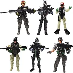 6 pçs soldado figura de ação brinquedo do exército dos homens com acessórios arma swat figura da equipe militar playset para meninos meninas crianças