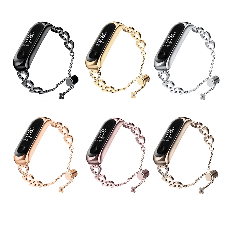 UTHAI Heart-shaped replacement bracelet For Xiaomi mi band 6 5 4 3 Adjustable Metal Wristband Sport Strap Watch Wrist strap S29