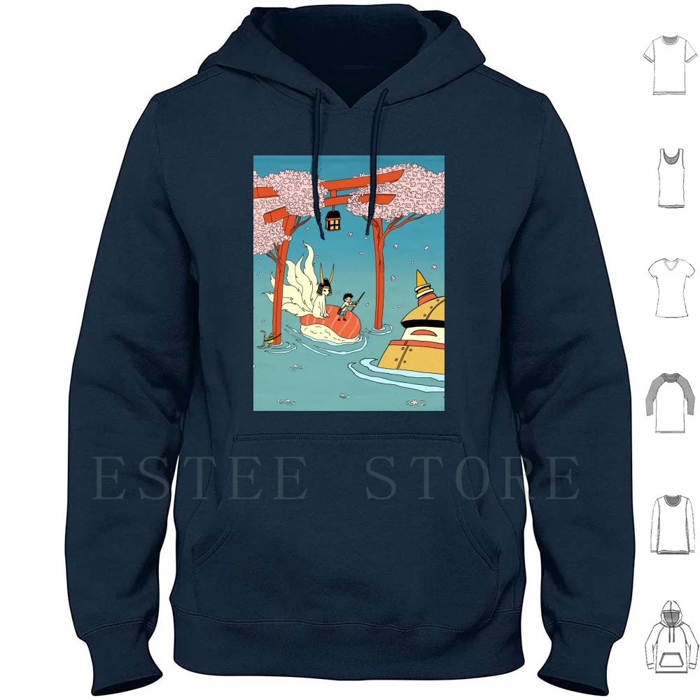 Through The Flood Hoodie Long Sleeve Japan School Boy Japanese Fox Kitsune Robot Tokyo Tower Cherry Blossom Water Lake