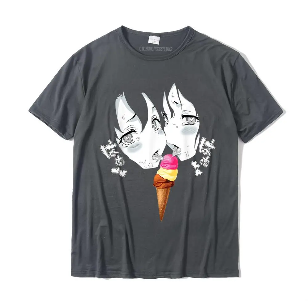 Ahegao Face Funny Napolitan Ice Cream Lewd Anime Manga Girls T-Shirt Slim Fit Tops Shirt For Men Cotton T Shirts Custom