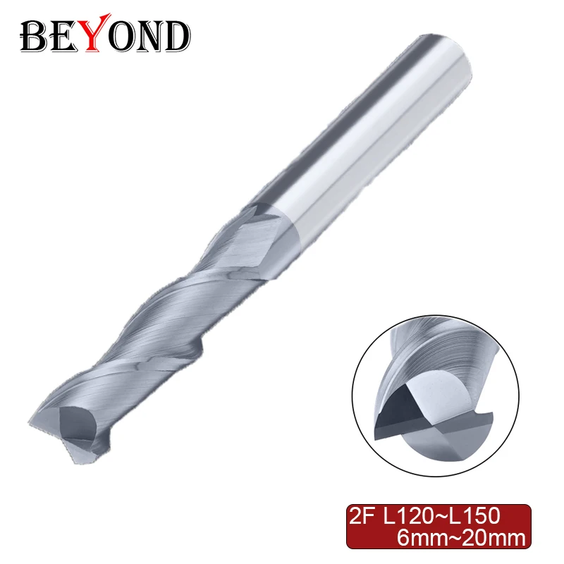 BEYOND 2 Flute Lengthened Tungsten Steel Milling Cutter Carbide CNC Machine Center End-mills HRC50 120 150 mm Mill Tools