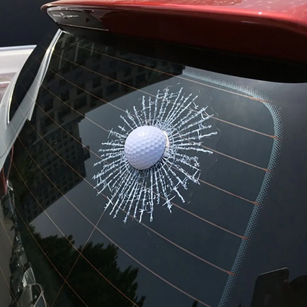 Car 3D Sticker White Golf Ball Football Basketball Tennis Baseball Hit Glass Window Windshield Sticker