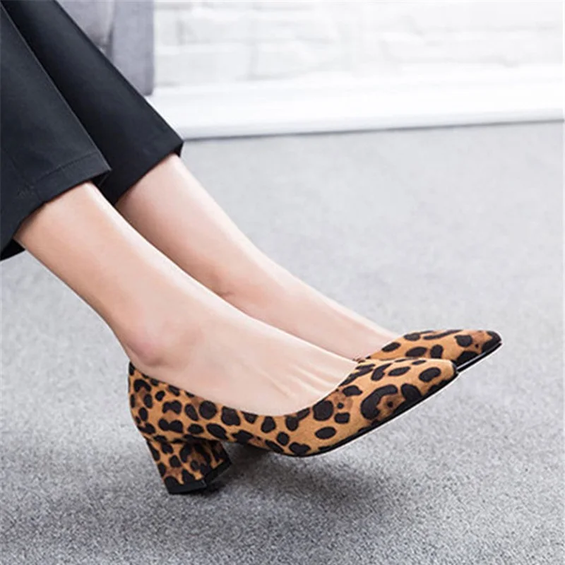 DRFARGO 2023 Shoes Women Leopard OL shoes Classic Thin&Thick Heel Low Heel soft sole Shallow mouth Femme Chaussure size 33-41