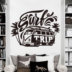 Volkswagen Car Vehicle Wall Decals Surf Trip Hippie Car Wall Decal Palm Tree Beach Surfing Sticker Vinyl Home Decor Mural X881