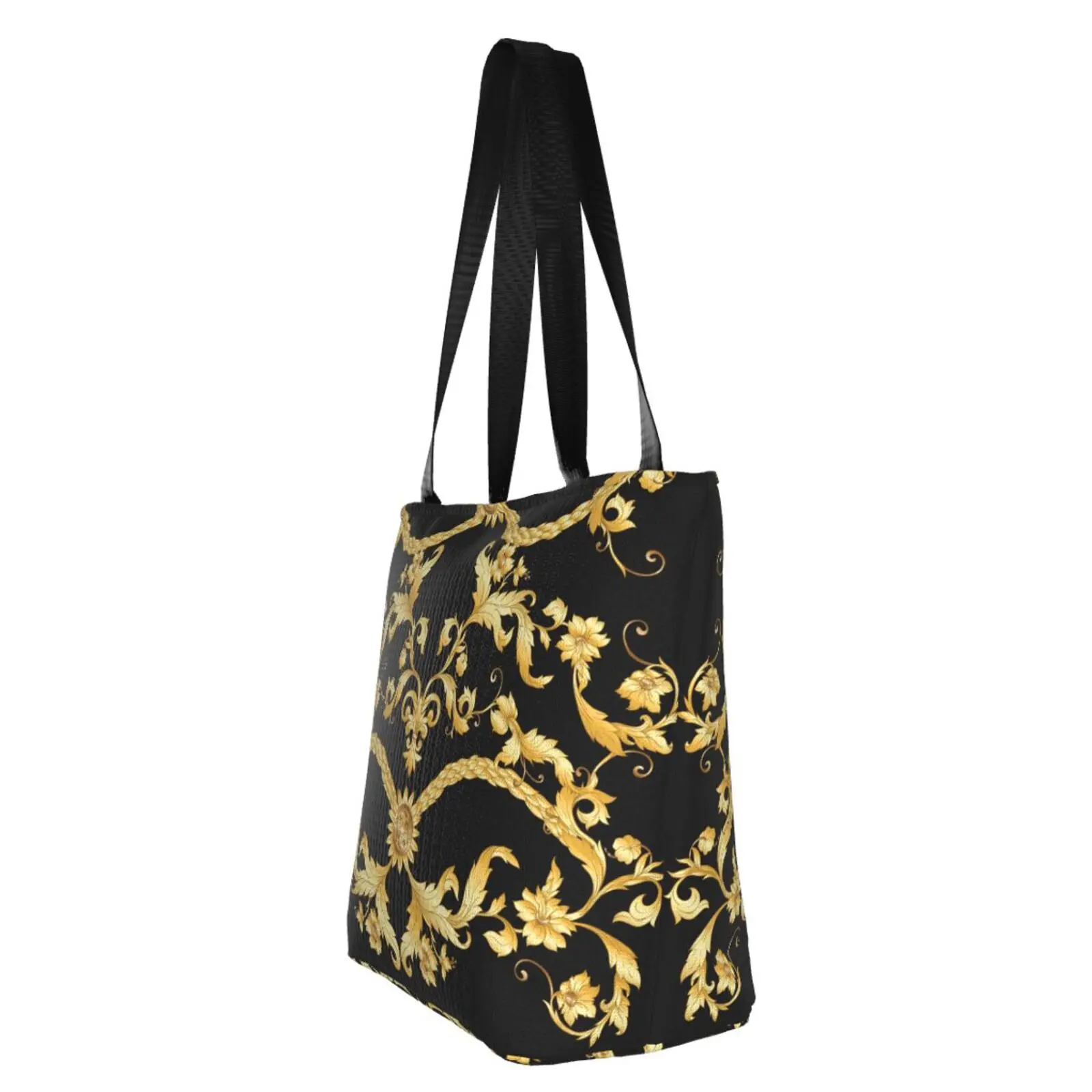 Luxury European Floral Pattern Print Totes Women Shoulder Bag Reusable Large Capacity Eco Shopping Bag Baroque Design Handbag