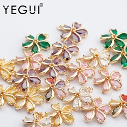 YEGUI M763,jewelry accessories,18k gold plated,0.3 microns,zircon pendants,flower shape,diy earrings,jewelry making,10pcs/lot