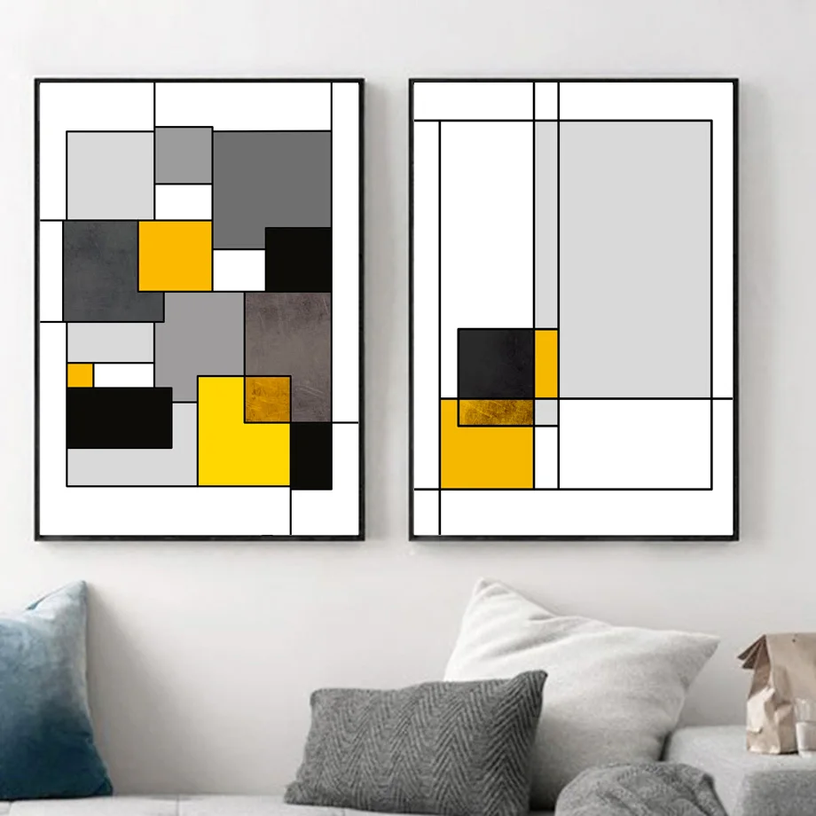 ملصق هندسي رباعي Muster Leinwand Malerei Wandkunst Nordic ملصق und Drucke abstrakte Wanddekoration صالون Wohnzimmer