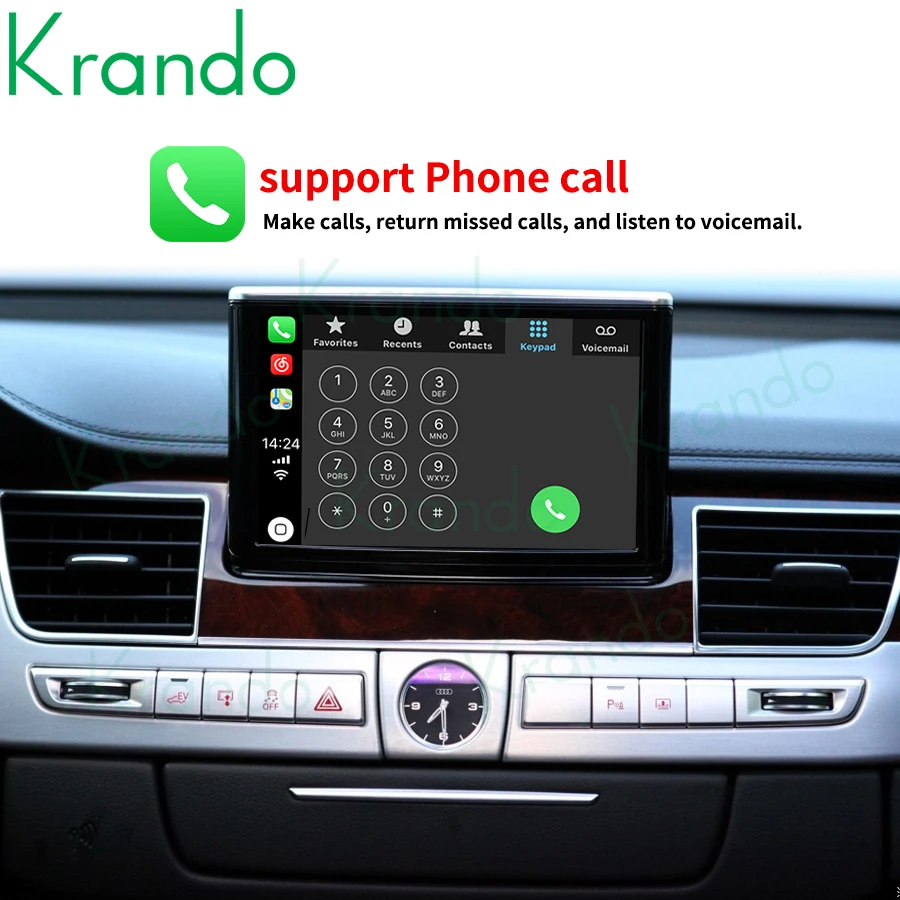 Krando Android Auto Wireless CarPlay Interface Box For Audi A8 2010 - 2017 MMI 3G Module Upgrade BT Siri Control Recamera