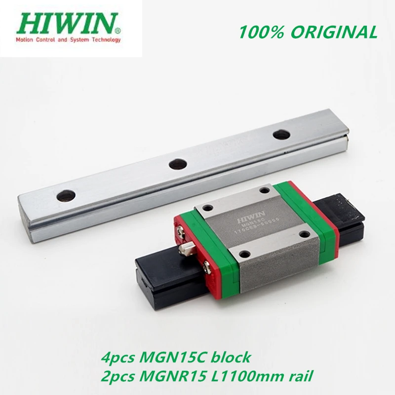 2pcs ORIGINAL HIWIN Linear guide MGNR15-L1100mm rail + 4pcs MGN15C Linear block  carriage For 3D Printer CNC