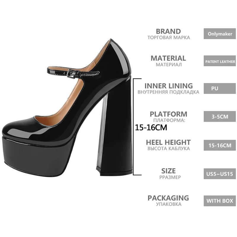 Onlymaker Female Mary Jane Pumps Platform Chunky High Heels Shoes Ankle Strap Plus Size Big Size Party Dress Women  Pumps