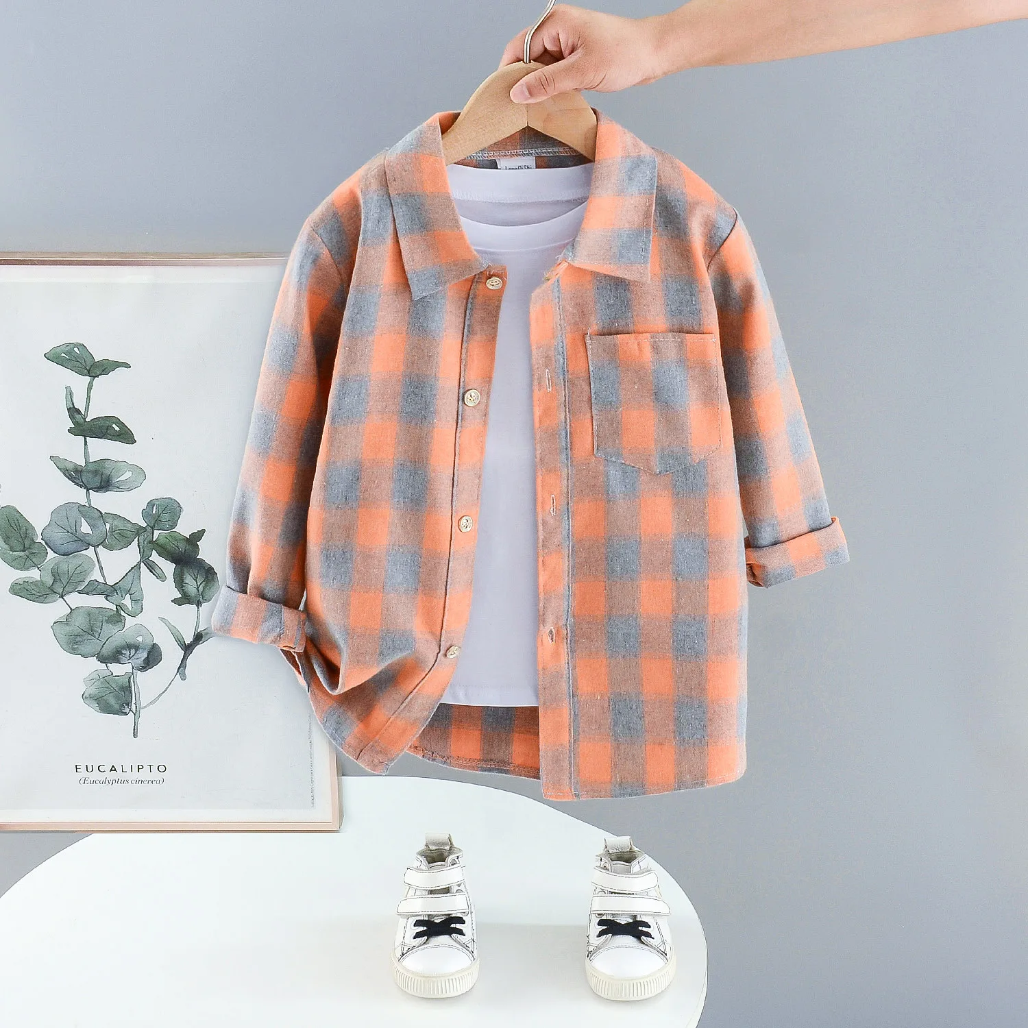 

Boy's Shirt Plaid Spring Autumn 2023 New Uniform Long-sleeved Children Personalized Cardigan School Clothes Blouse for 4 10 12 Y