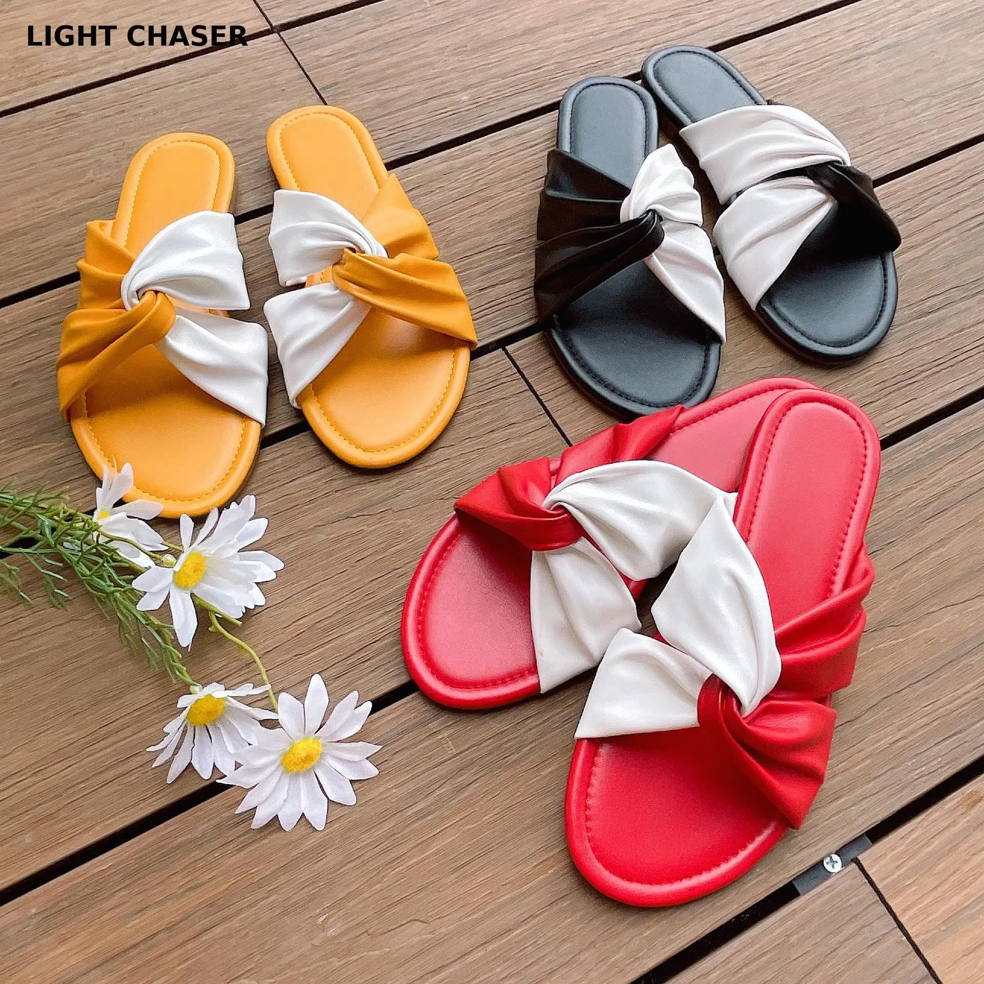 Summer Women's Slippers New Beach Slippers Flat Large Size Women's Sandals Stitching Cross Sandals And Slippers Women Slippers