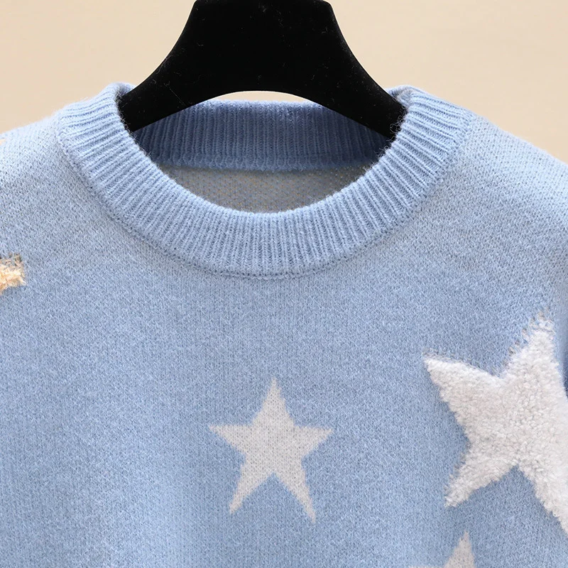 Korean Fashion Moon Stars Loose Sweater Women 2024 New Autumn Winter Pullovers Female Knitwear Casual Jumper Fall Knit Clothes