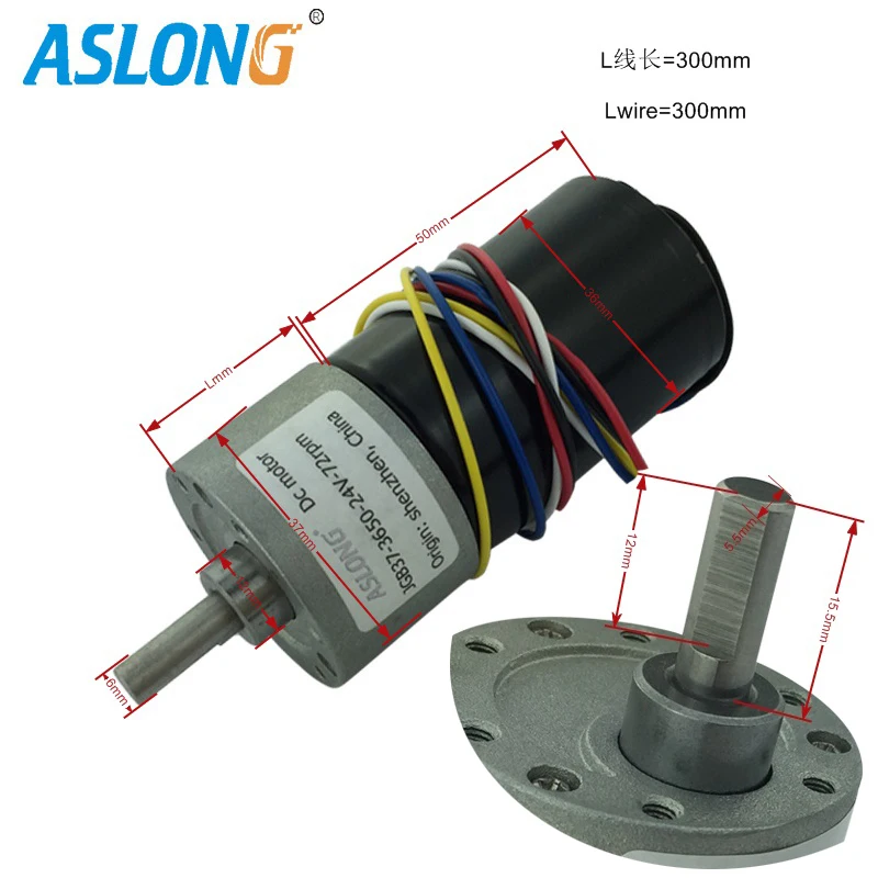 JGB37-3650 dc brushless geared motor dia 37mm metal gearbox reducer 12v mini  bldc electric motor engine reduction motor aslong