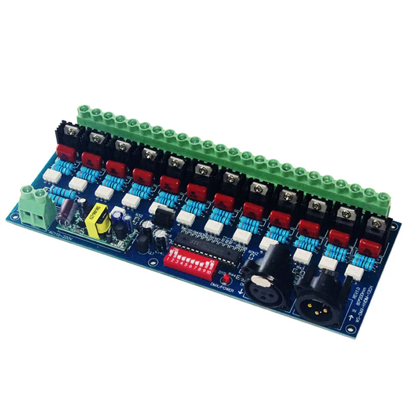 Decodificador DMX512 de 12 canales de alto voltaje, AC110V-220V, 50HZ, 12 canales, atenuador 5A x 12 canales, DMX, para luces incandescentes,