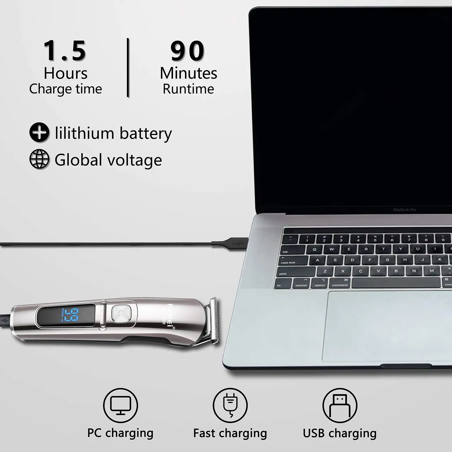 Kemei-男性用6-in-1プロ用バリカン,防水,あごひげクリッパー,8508