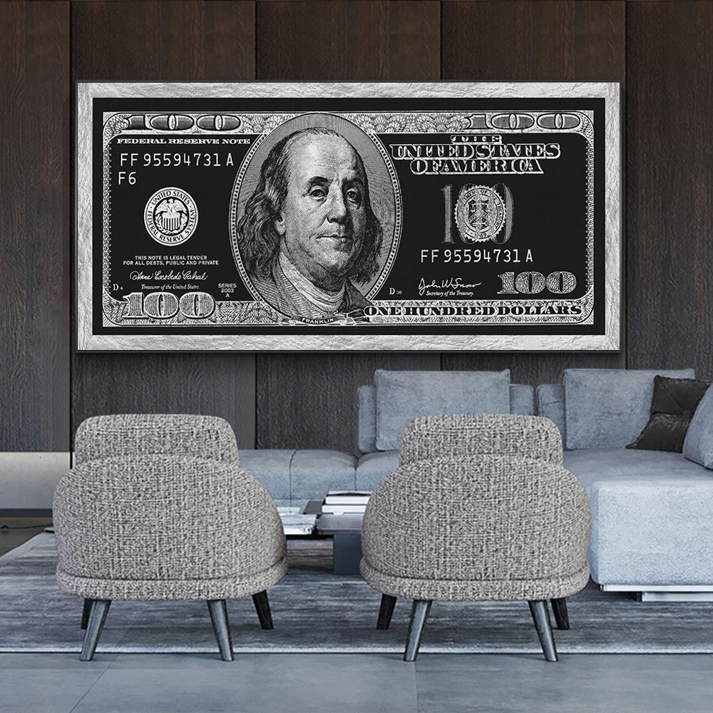 Golden Dollar Inspirational Canvas Art Posters And Prints Silver Money Canvas Paintings On the Wall Art Picture For Living Room - Image 2