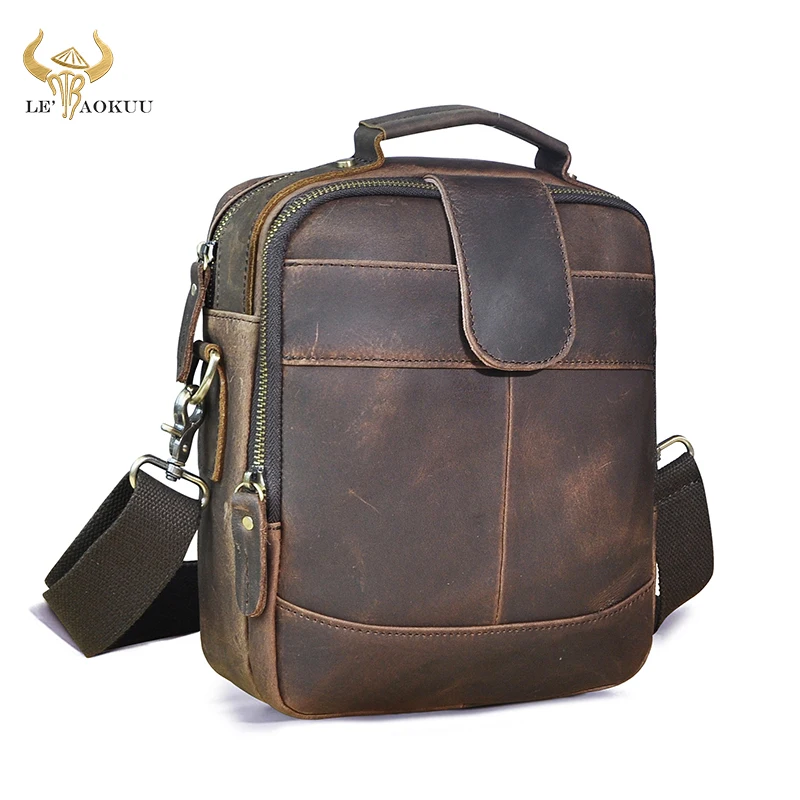 Crazy Horse Leather Male Retro Casual Tote Designer 9.8