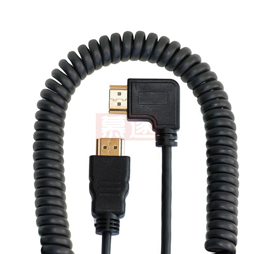 Right & Left Angle Mini HD-compatible & HD & Micro HDTV male to male stretch Spring Curl Flexible Cable V1.4 DSLR 0.5M/1.5M