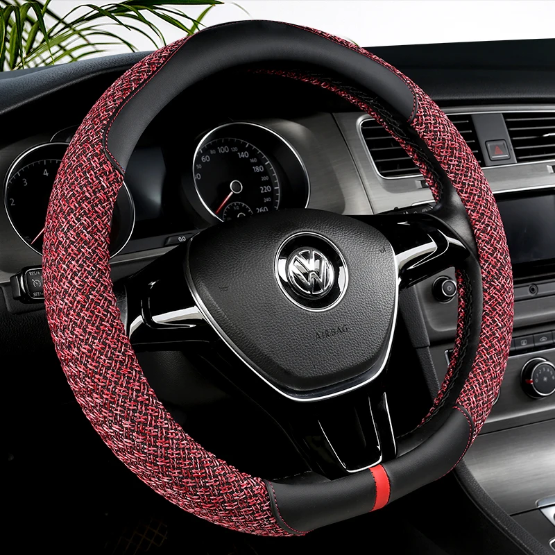D Shape Car Steering Wheel Cover For VW Sharan Passat Caddy Touran Tiguan 2015-2021 Teramont Atlas T-Roc T-cross 2017-2021