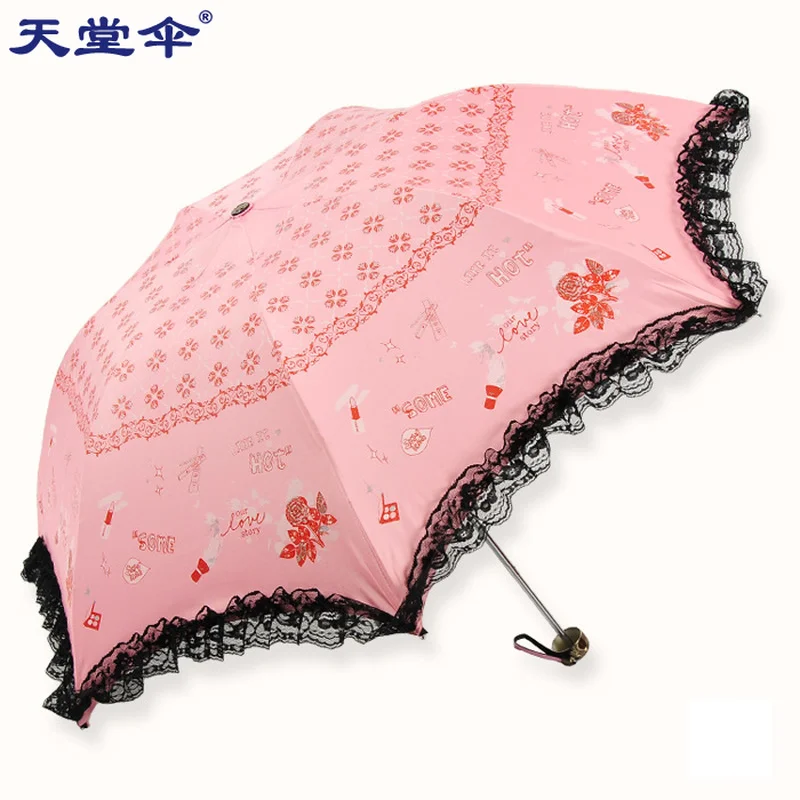 Sun Umbrella Super UV Protection Tri-Fold Lace Edge Color Glue Princess Umbrella Sun Umbrellas Three-folding Umbrella Men Gift