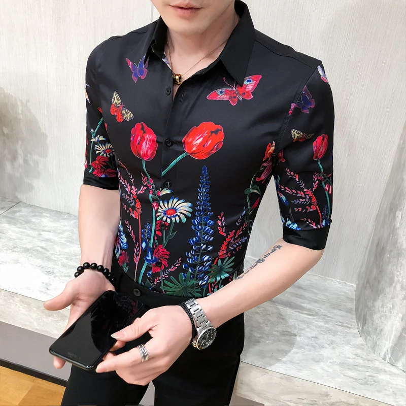 

Print Night Fashion Club Social Shirts Mens 4XL-M 2020 Summer Slim Fit Half Sleeve Tuxedo Shirt Men Top Quality Men Shirt