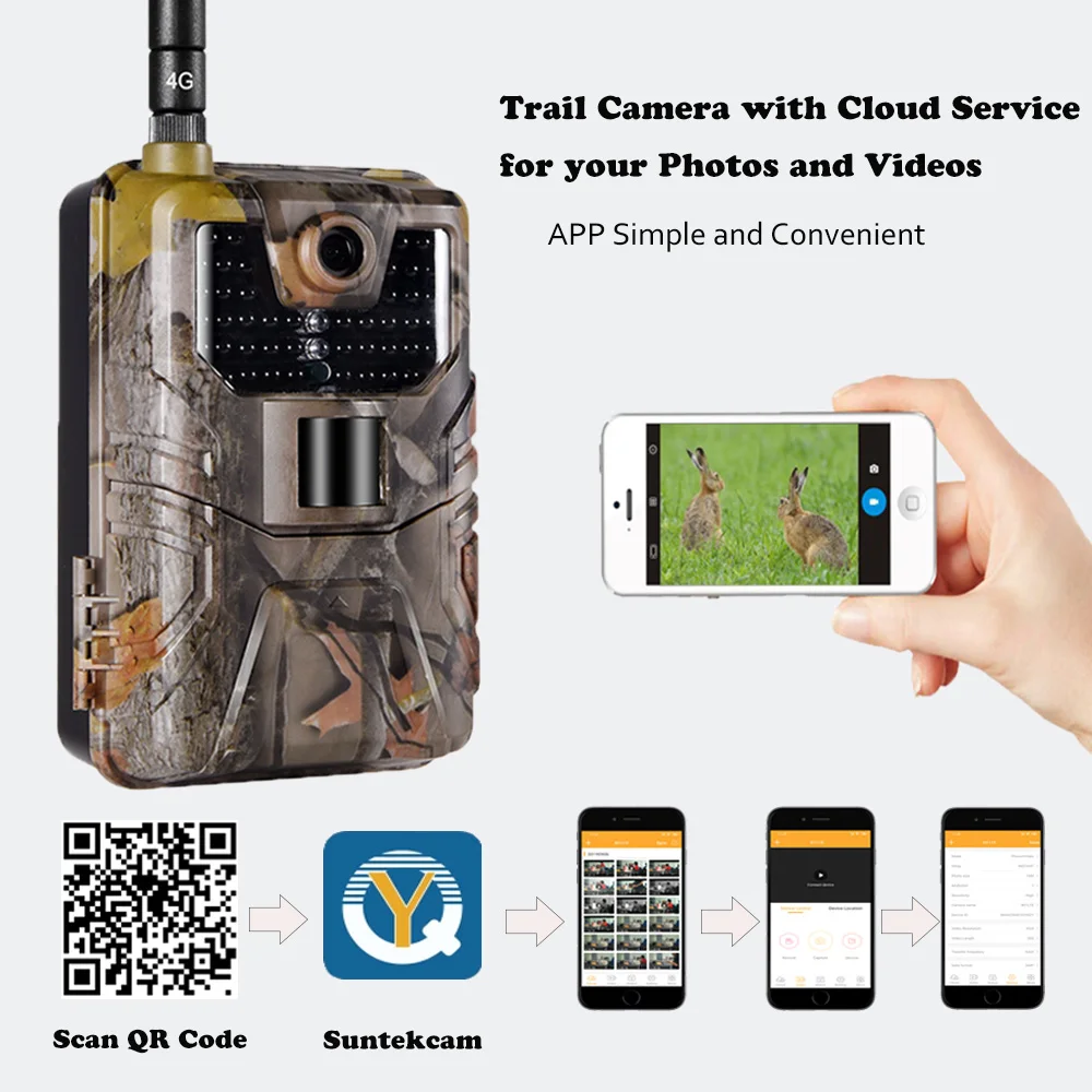 APP Control Trail Camera Cloud services 4G Mobile 30MP 2K Wireless Wildlife Hunting Cameras Night Vision Photo Traps HC900Plus