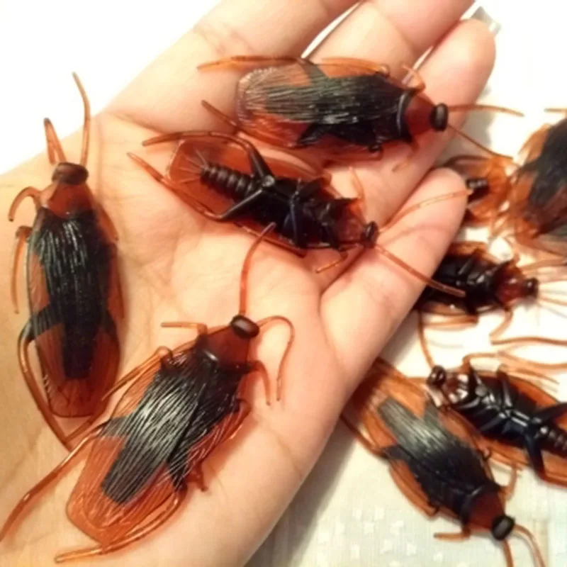 a pack 12pcs real touch cockroach halloween novelty disgusting bugs roaches fake rubber funny kids gift joy scary spoof toy