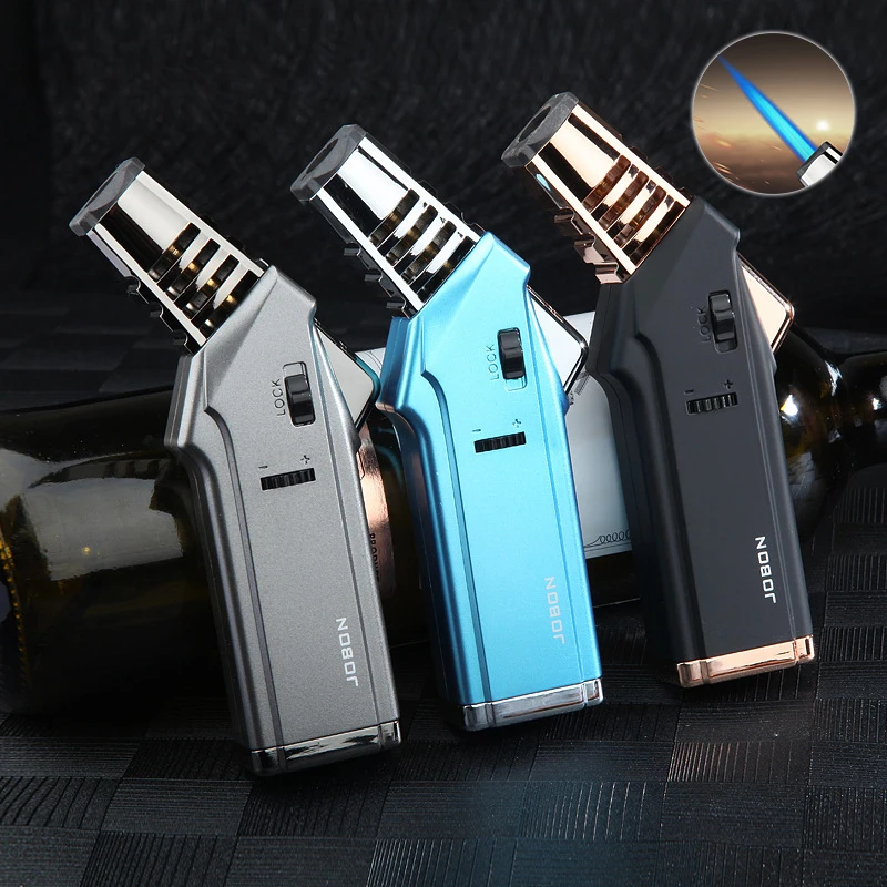 Jobon Cigar Jet Torch Flame Lock Lighter Windproof Inflatable Metal Lighters Gift for Friend