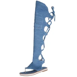 Over the Knee Boots Sandals Women's Summer Denim Sandals Casual Roman Gladiator High Top Ladies Long Boots Beach Sandals WSH3896