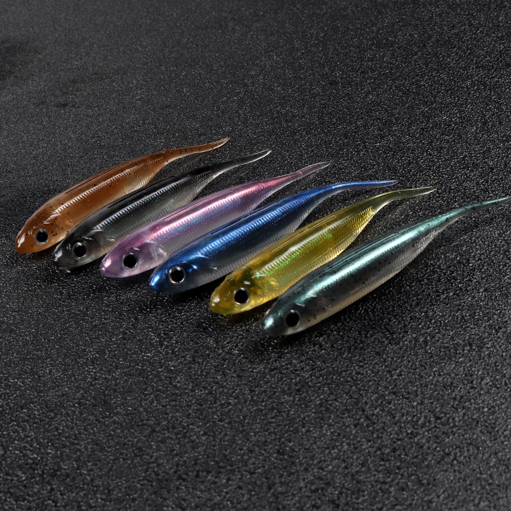 JOHNCOO 6pcs Soft Bait Fishing Lures 1.7g 2.2g 2.6g 5.2g T Tail Artificial Wobblers Soft Baits Silicone Shad Worm Bass Lure