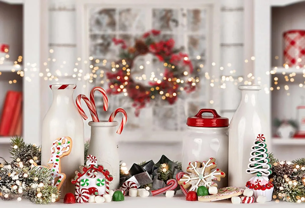 Avezano boże narodzenie kuchnia tło dla fotografii biały drewniany szafka dzieci portret rodzinny wystrój zdjęcie tła Studio