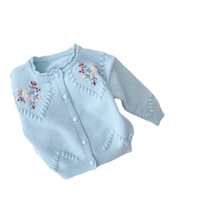 Baby Girl Clothes Sweater Embroidery Flower Girls Cardigan Autumn Kids Sweater Jacket QZ273