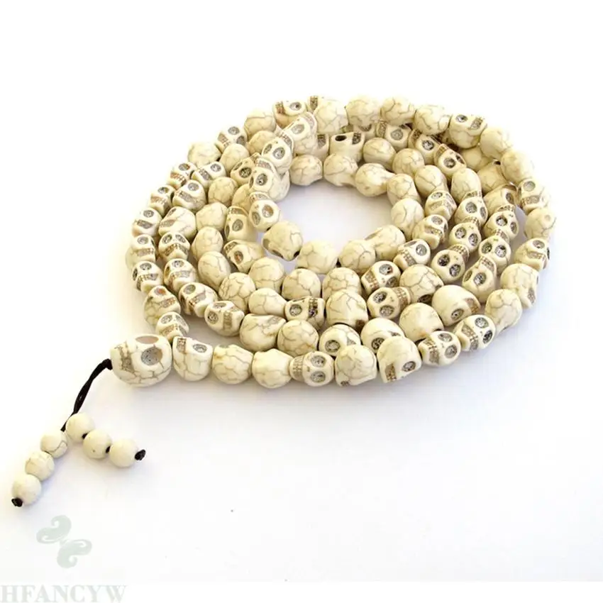 13x10mm White Howlite Skeleton Style Bracelet cuff Lucky Buddhist Sutra energy Bless natural Mala Prayer Men