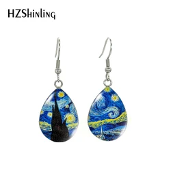 New Tear drop Earrings VanGogh Painting Starry Night Klimt Kiss World Paintings Glass Cabochon Jewelry