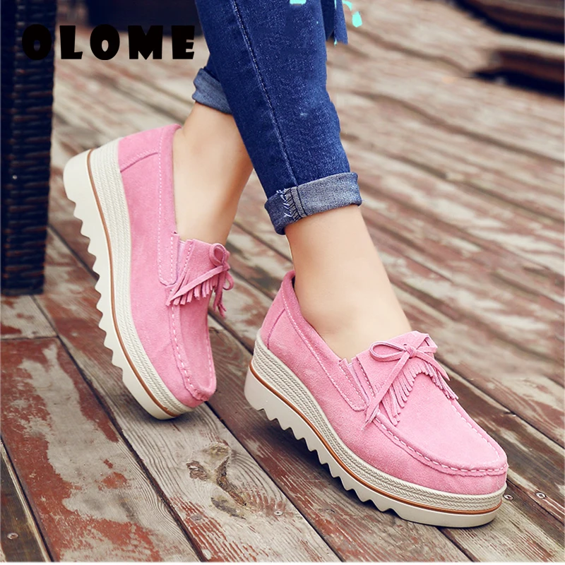 Spring Women Flats Shoes Platform Sneakers Slip On Flats Leather Suede Ladies Loafers Casual Summer Autumn