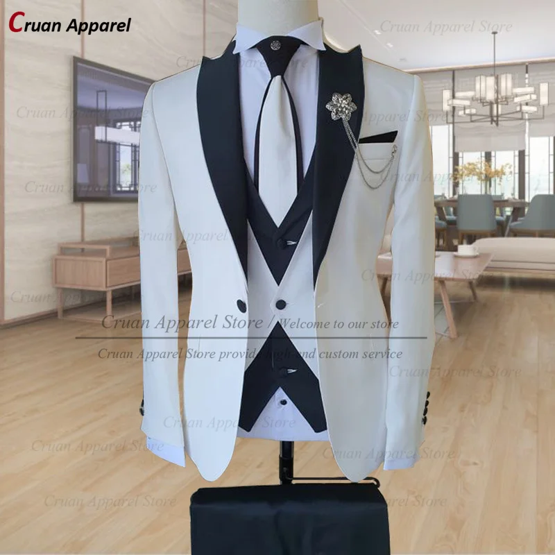 Tailor-made Ivory White Suits for Men 3 Piece Slim Fit Formal Wedding Groom Tuxedo Fashion Luxury Business Blazer Vest Pants Set