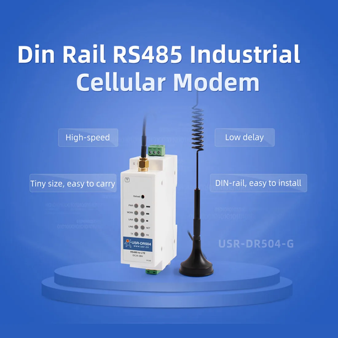 USR-DR504-G DC9-36V Din Rail Mounted Global Bands Modbus RTU to TCP RS485 to 4G LTE Industrial Cellular Modem with Sim Card Slot