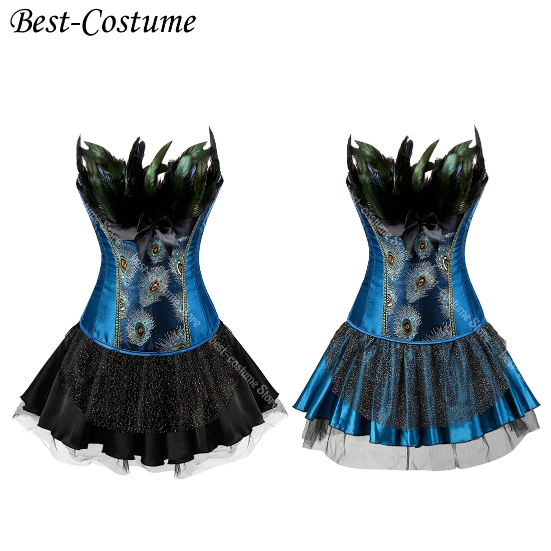 Peacock Costume Women Corset Sexy Top Blue Black Sequined Embroidery Peacock Princess Corset Costume Burlesque Femme