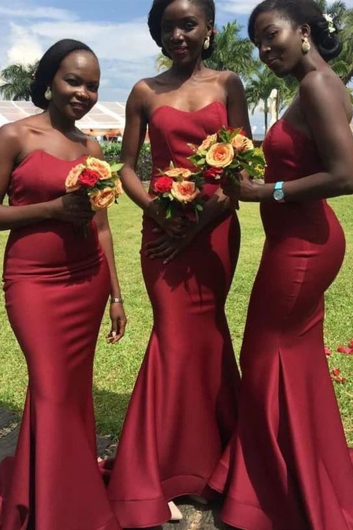 

Deep Red Bridesmaid Dresses Sexy Mermaid Prom Dress for Wedding Party